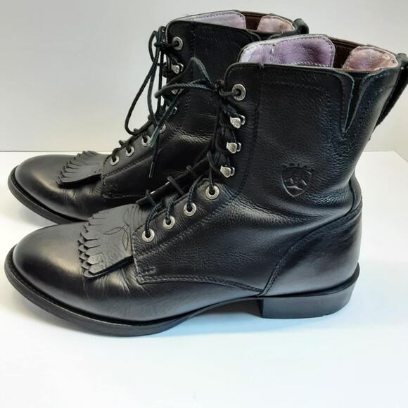 Ariat Black Leather Lace-Up Boots - Picture 3 of 8